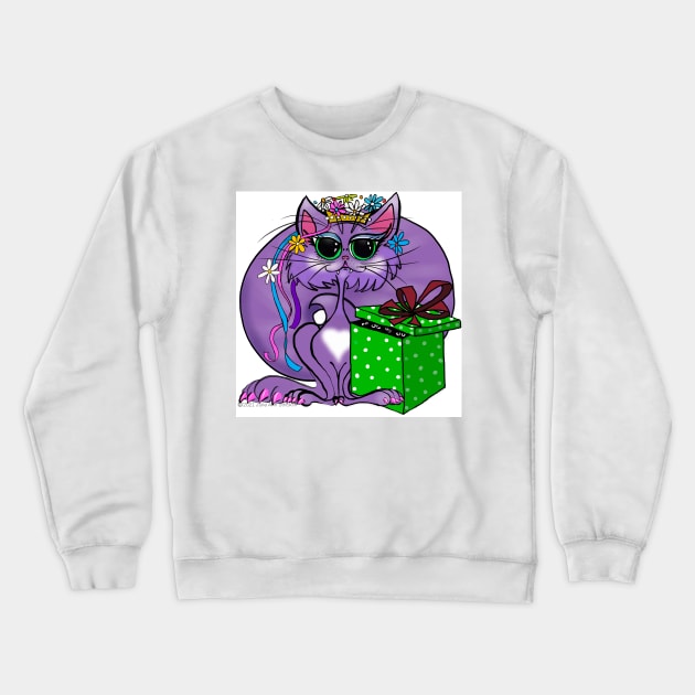 Purple Princess Kitty with Eye Catching Gift Crewneck Sweatshirt by Julie Ann Stricklin